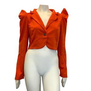 Orange Puff Sleeve Cropped Blazer